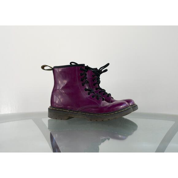 Doc Martens Delaney Purple Combat Boots Girl Sz 2 Air Wair Lace Up Zippered Side - Picture 1 of 11